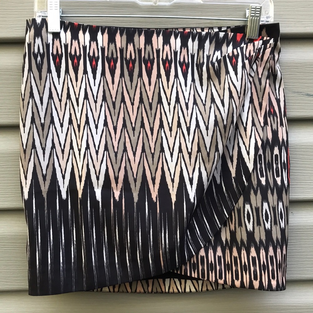 Bebe Tribal Pattern Wrap Mini Skirt
